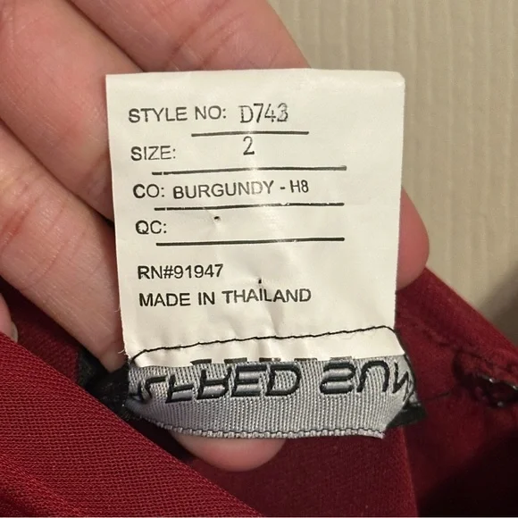 ALFRED SUNG D743 Ruched V-Neck Cold Shoulder Maxi Dress w Slit, Burgundy, Sz 2 - Picture 7 of 15